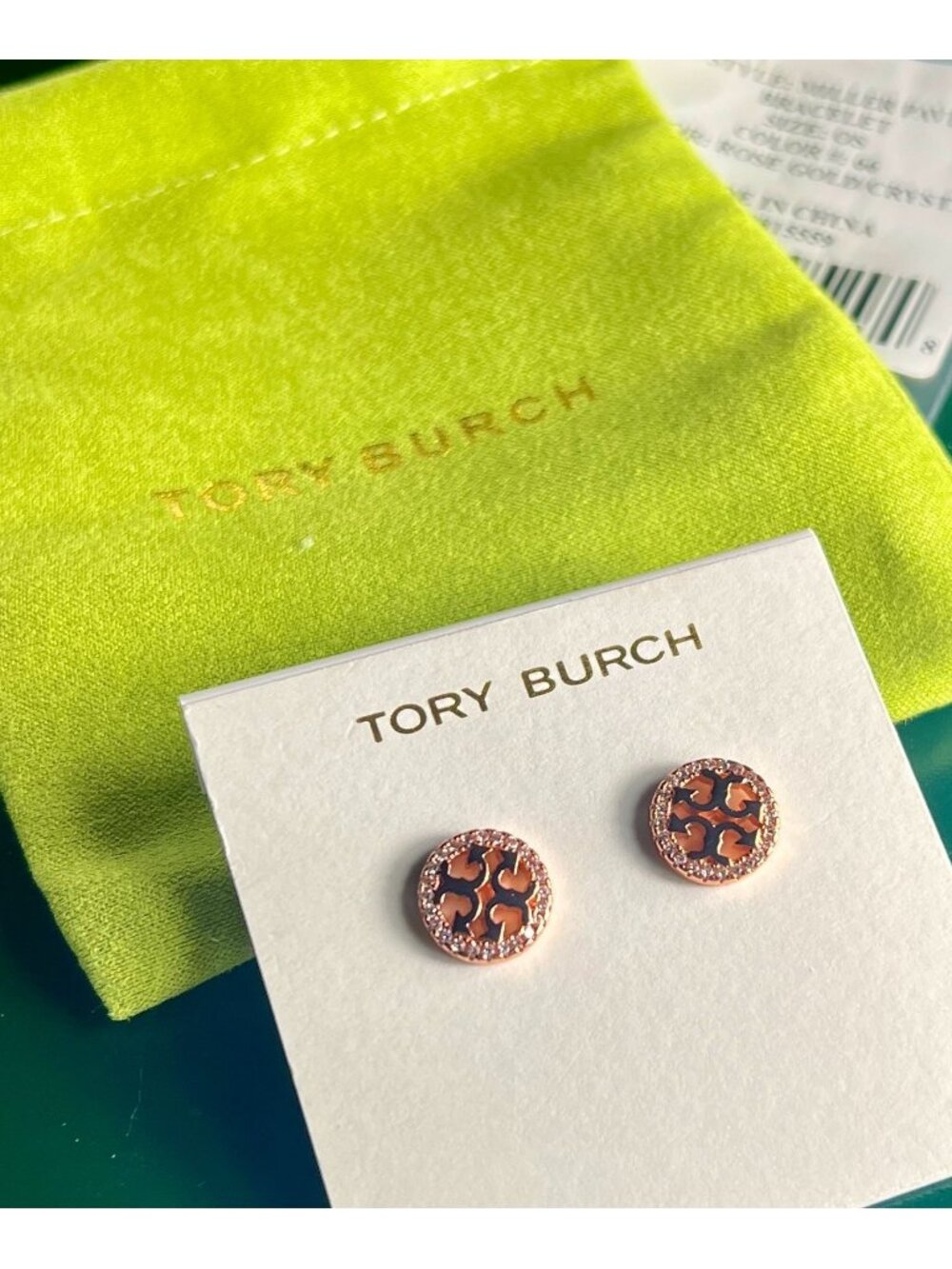 Tory Burch Rose Gold Miller Pave Logo Studs